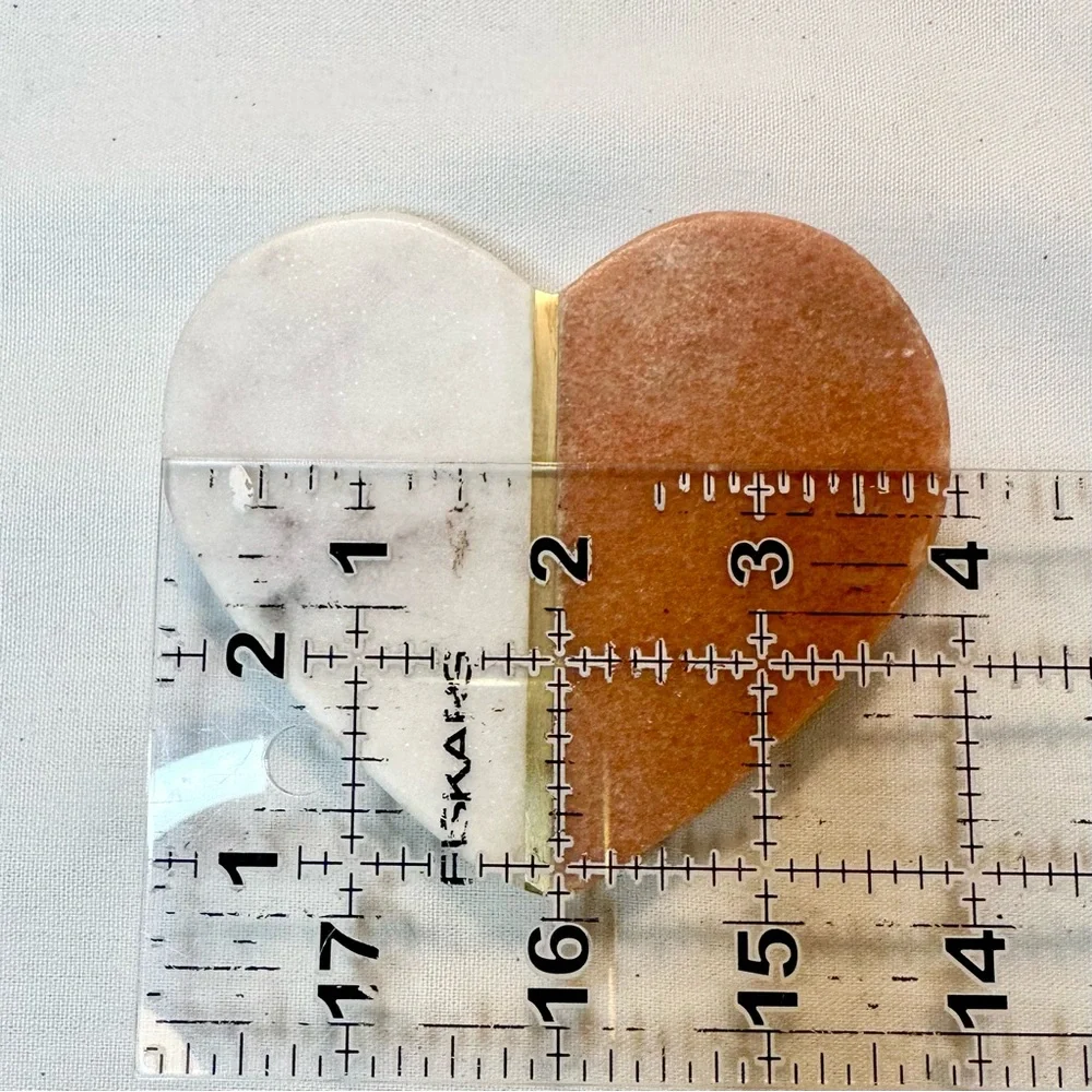 New 4 PC SET Natural Stone Orange Marble Heart Coasters With Brass Inlay - INDIA